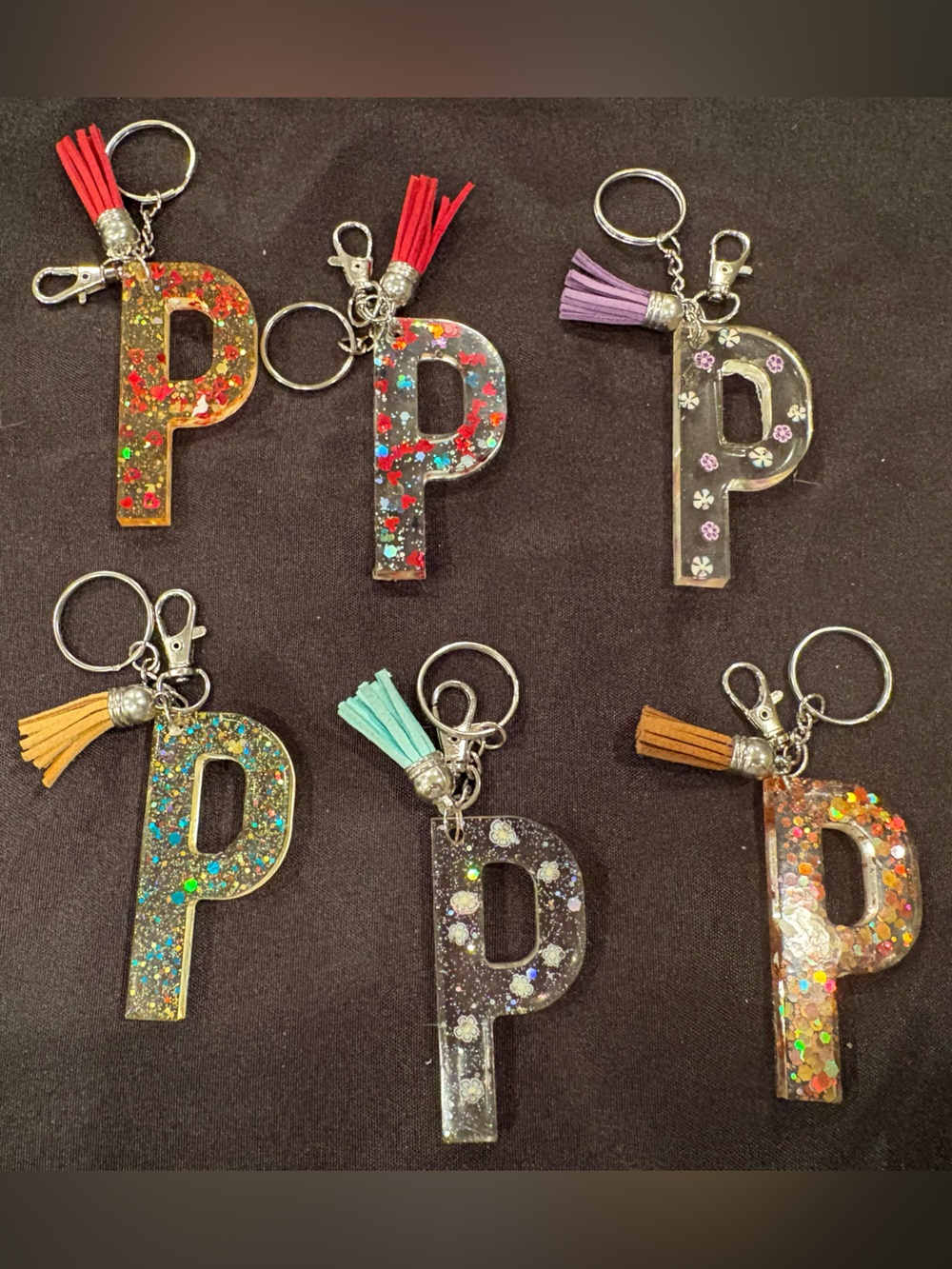 Glitter Initial 'P' Keychain Charms - Assorted Colors